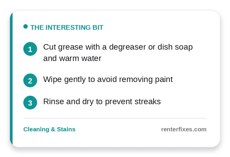 How to Remove Grease Stains From Kitchen Walls in a Rental — key takeaways